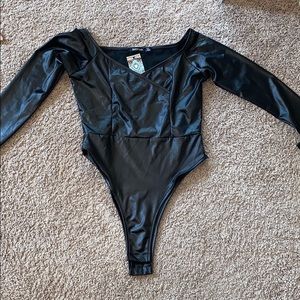 Faux leather bodysuit